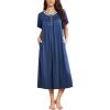 image:imageEkouaer Long Nightgowns for Women Short Sleeve Sleepshirt Button Sleep Dress with PocketsBlue