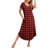 image:imageEkouaer Long Nightgowns for Women with Pockets Short Sleeves Moo Moos for Women Casual Maxi Dress House Dresses SXXXLPlaid