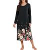 image:imageEkouaer Long Sleeve Nightgowns for Women Calf Length Sleep Shirts Crew Neck Soft Nightshirts SXXLBlack Flower