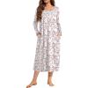 image:imageEkouaer Long Sleeve Nightgowns for Women Long Sleepshirts Button Night Gowns Sleepwear Full Length Sleep Dress with PocketsPink Flower