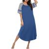 image:imageEkouaer Nightgowns for Women Cotton Long Night Gowns Plus Size Moo Moos Short Sleeve House Dress Soft Sleep Shirts S5XLNavy
