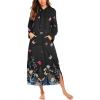 image:imageEkouaer Nightgowns for Women Cotton Nightgown Long Sleeve Hooded Night Gown Contrast Color Full Length Loungewear with PocketBlack Colorful Butterfly