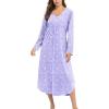 image:imageEkouaer Nightgowns for Women Long Sleeve Nightgown Long Sleepwear Button Down Sleep Shirt Soft Night Gown S4XLPurple Flowers