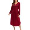 image:imageEkouaer Nightgowns for Women Long Sleeve Nightgown Long Sleepwear Button Down Sleep Shirt Soft Night Gown S4XLRed