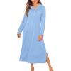 image:imageEkouaer Nightgowns for Women Long Sleeves Nightgown Soft Sleepwear Button V Neck Sleepshirt Long Nightgown SXXLLight Blue