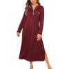 image:imageEkouaer Nightgowns for Women Long Sleeves Nightgown Soft Sleepwear Button V Neck Sleepshirt Long Nightgown SXXLWine Red