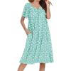 image:imageEkouaer Nightgowns for Women Short Sleeve House Dress with Pockets Soft Moomoo Pleated Mumu Dresses V Neck SleepwearGreen Flower