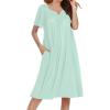 image:imageEkouaer Nightgowns for Women Short Sleeve House Dress with Pockets Soft Moomoo Pleated Mumu Dresses V Neck SleepwearLight Green
