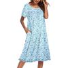 image:imageEkouaer Nightgowns for Women with Pockets Button Front Short Sleeve House Dresses Floral Print Mumu DressBlue Flower