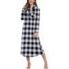 image:imageEkouaer Women Flannel Nightgown Full Length Boyfriend Nightshirt Plaid Long Sleep Dress with Button Loungewear SXXXLBlack Plaid