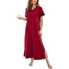 image:imageEkouaer Womens Full Length Short Sleeve NightgownAwine Red