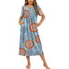 image:imageEkouaer Womens House Dress with Pockets Long Nightgowns for Women House Dress Pleated Front Moo Moos for WomenLight Blue Mandala