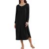 image:imageEkouaer Womens Long Sleeve Nightgown Long Sleepshirt Henley Nightgowns Full Length Sleep Dress with Pockets S3XLBlack