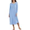 image:imageEkouaer Womens Long Sleeve Nightgown Long Sleepshirt Henley Nightgowns Full Length Sleep Dress with Pockets S3XLBlue