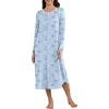 image:imageEkouaer Womens Long Sleeve Nightgown Long Sleepshirt Henley Nightgowns Full Length Sleep Dress with Pockets S3XLLight Blue Floral