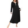 image:imageEkouaer Womens Nightgown Long Loungewear V Neck Nightshirt Sleepwear Full Length Sleepshirt with PocketsBlack