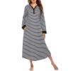 image:imageEkouaer Womens Nightgown Long Loungewear V Neck Nightshirt Sleepwear Full Length Sleepshirt with PocketsGrey White Striped