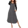 image:imageEkouaer Womens Nightgown VNeck Loungewear Long Sleeve Sleepwear Full Length Nightgown for Women S4XLGrey