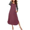 image:imageEkouaer Womens Nightgown VNeck Loungewear Long Sleeve Sleepwear Full Length Nightgown for Women S4XLWine Red