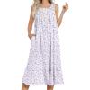 image:imageEkouaer Womens Nightgowns Long Sleeveless Night gown with Pockets Soft Ladies NightdressLeaf Purple