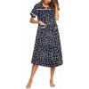 image:imageEkouaer Womens Snap Front Dusters Cotton Housecoat Short Sleeve Nightgown House Dress With PocketsNavy Floral