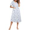 image:imageEkouaer Womens Snap Front Dusters Cotton Housecoat Short Sleeve Nightgown House Dress With PocketsWhite Floral