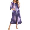 image:imageEkouaer Womens Zipper Robe 34 Sleeve Housecoats Full Length House Dress Loungewear Long Nightgown with PocketsPurple Tie Dye