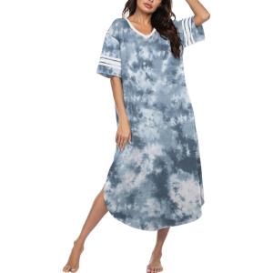 image:imageEkouaer Long Nightgown Womens V Neck Loungewear Oversized Sleepwear Loose Sleep Dress S4XLGrey Tie Dye