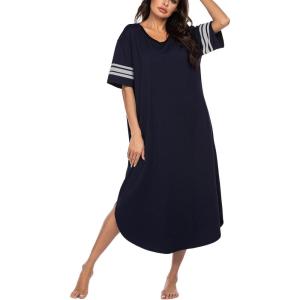 image:imageEkouaer Long Nightgown Womens V Neck Loungewear Oversized Sleepwear Loose Sleep Dress S4XLNavy Blue