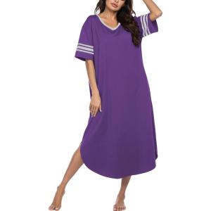 image:imageEkouaer Long Nightgown Womens V Neck Loungewear Oversized Sleepwear Loose Sleep Dress S4XLPurple