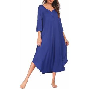 image:imageEkouaer Long Nightgown for Women 34 Sleeves Nightshirt Maxi Sleep Dress Plus Size Loungewear Full Length SleepwearBlue