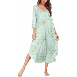 image:imageEkouaer Long Nightgown for Women 34 Sleeves Nightshirt Maxi Sleep Dress Plus Size Loungewear Full Length SleepwearLittle Daisy