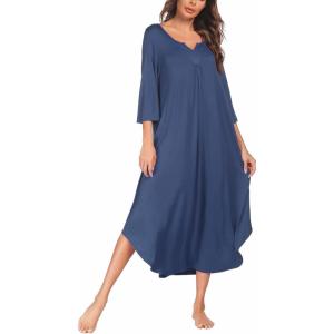 image:imageEkouaer Long Nightgown for Women 34 Sleeves Nightshirt Maxi Sleep Dress Plus Size Loungewear Full Length SleepwearNavy Blue