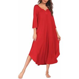image:imageEkouaer Long Nightgown for Women 34 Sleeves Nightshirt Maxi Sleep Dress Plus Size Loungewear Full Length SleepwearPonceau