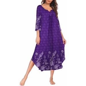 image:imageEkouaer Long Nightgown for Women 34 Sleeves Nightshirt Maxi Sleep Dress Plus Size Loungewear Full Length SleepwearViolet Floral