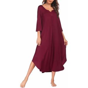image:imageEkouaer Long Nightgown for Women 34 Sleeves Nightshirt Maxi Sleep Dress Plus Size Loungewear Full Length SleepwearWine Red