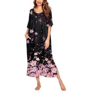 image:imageEkouaer Long Nightgown for Women Short Sleeve Sleepwear Plus Size Loungewear with Pockets M5XLCherry Blossom