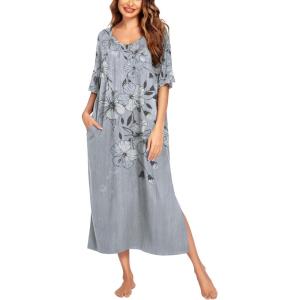 image:imageEkouaer Long Nightgown for Women Short Sleeve Sleepwear Plus Size Loungewear with Pockets M5XLGrey Floral