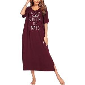 image:imageEkouaer Long Nightgown for Women Short Sleeve Sleepwear Plus Size Loungewear with Pockets M5XLWine Red Crown