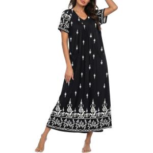 image:imageEkouaer Long Nightgowns for Women Short Sleeve House Dress with Pockets Full Length Loungewear S3XLFloral Black