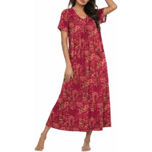 image:imageEkouaer Long Nightgowns for Women Short Sleeve House Dress with Pockets Full Length Loungewear S3XLFloral Red