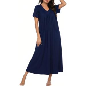 image:imageEkouaer Long Nightgowns for Women Short Sleeve House Dress with Pockets Full Length Loungewear S3XLNavy Blue
