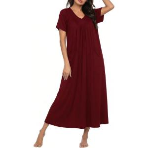 image:imageEkouaer Long Nightgowns for Women Short Sleeve House Dress with Pockets Full Length Loungewear S3XLWine Red