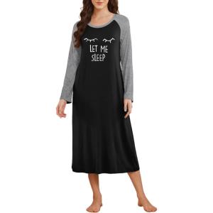 image:imageEkouaer Long Sleeve Nightgowns for Women Calf Length Sleep Shirts Crew Neck Soft Nightshirts SXXLBlack Let Me Sleep