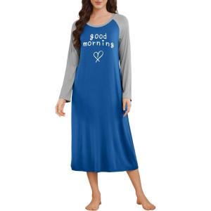 image:imageEkouaer Long Sleeve Nightgowns for Women Calf Length Sleep Shirts Crew Neck Soft Nightshirts SXXLBlue Good Morning