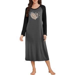 image:imageEkouaer Long Sleeve Nightgowns for Women Calf Length Sleep Shirts Crew Neck Soft Nightshirts SXXLDark Grey Heart