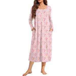 image:imageEkouaer Long Sleeve Nightgowns for Women Long Sleepshirts Button Night Gowns Sleepwear Full Length Sleep Dress with PocketsFloral Pink