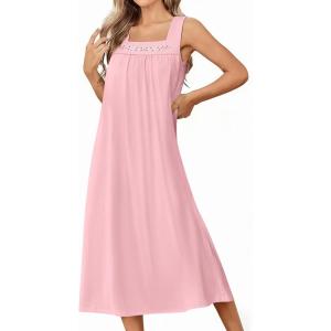 image:imageEkouaer Long Sleeveless Nightgowns for Women Ladies Night Gown Embroidery Sleepdress Tank Nightdress Victorian SleepshirtPink