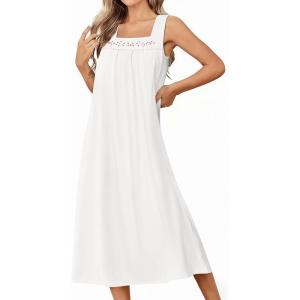 image:imageEkouaer Long Sleeveless Nightgowns for Women Ladies Night Gown Embroidery Sleepdress Tank Nightdress Victorian SleepshirtWhite