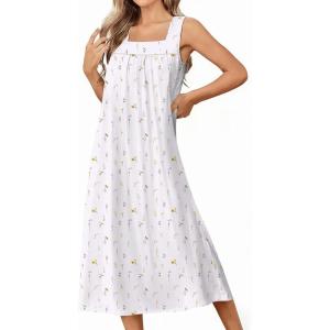 image:imageEkouaer Long Sleeveless Nightgowns for Women Ladies Night Gown Embroidery Sleepdress Tank Nightdress Victorian SleepshirtWhite Floral